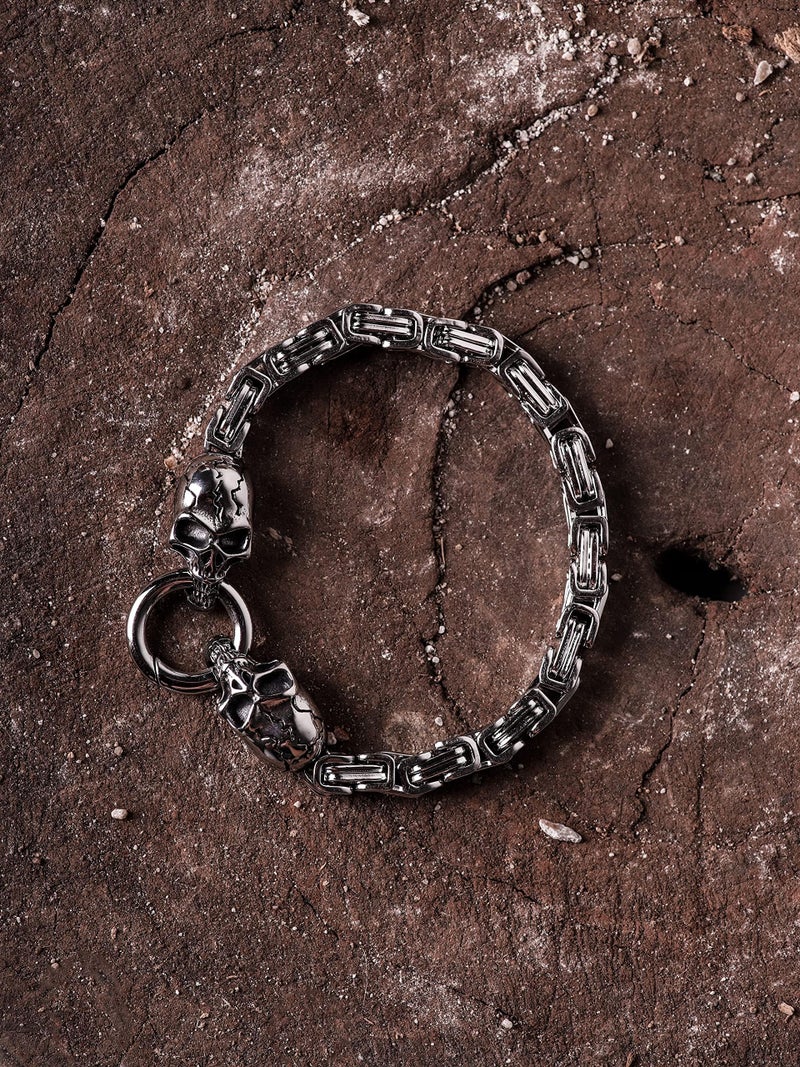 HAQUIL Skull Bracelet, Stainless Steel Byzantine King Chain Skull Linked Bracelet, Skull Jewelry Gift for Men - Image 5